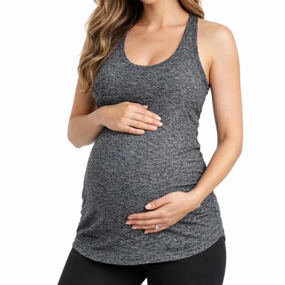 Beyond the Bump by Beyond‎ Yoga Maternity Racerback Tank Top Gray Space Dye L